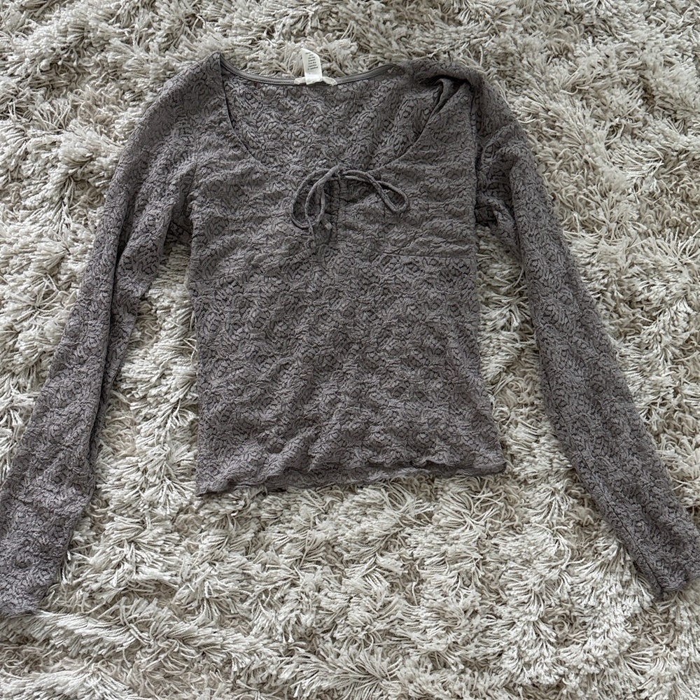 Full Tilt Gray Sheer Lace Long Sleeve Top Medium Boho Romantic